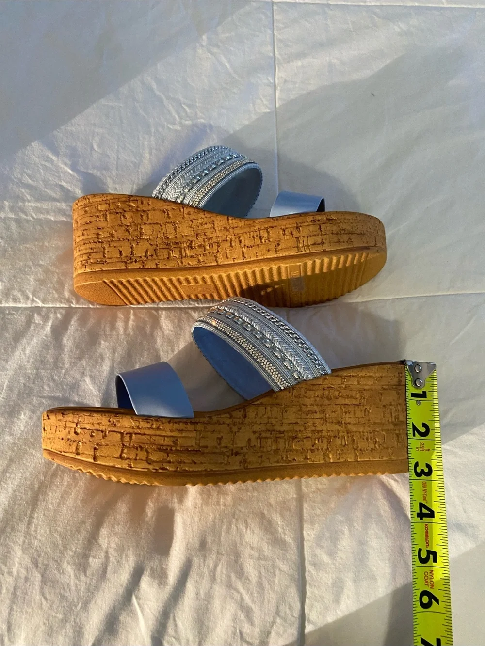 🩵Wedge Cork Sandals with  Rhinestones and Silver Stones🩵